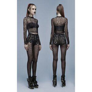 PUNK RAVE cybergoth skeleton print goth sheer leggings